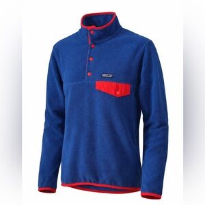 Vtg Patagonia Men Synchilla Snap-T Fleece Sweatshirt Pullover Blue Red Pocket xs